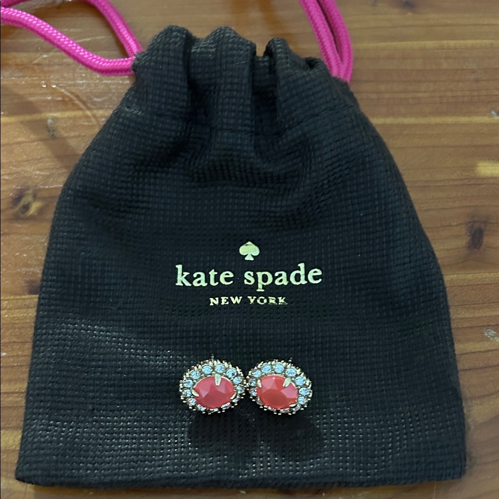 Kate Spade Coral Stud Earrings with Crystal Accents